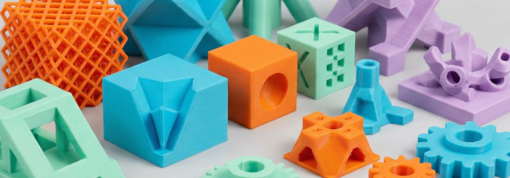 Firefly_Hochauflösendes Studiofoto von 3D-gedruckten Musterteilen aus PLA, geometrische Testk 808801